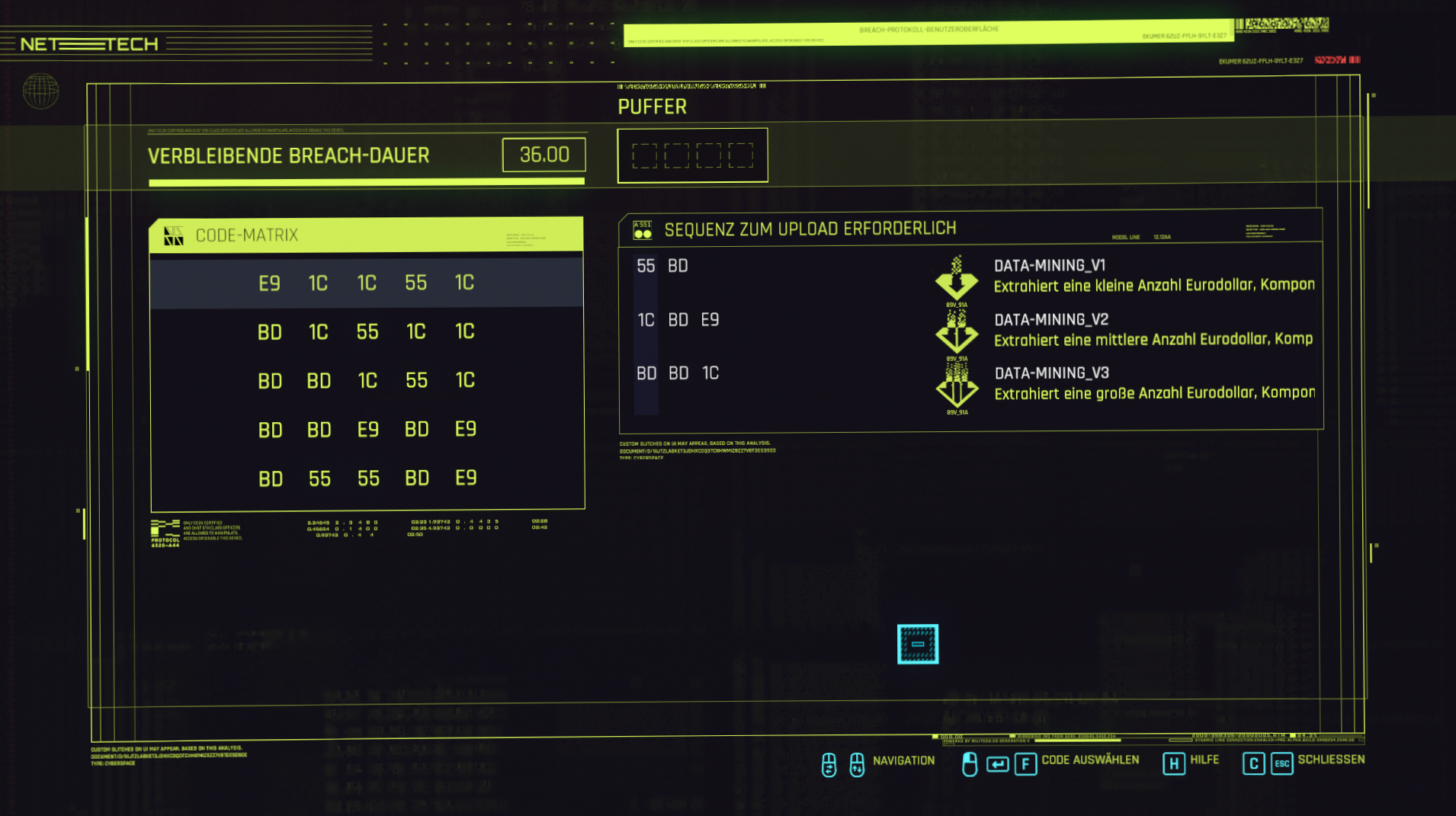 Cyberpunk 2077 - Hacking via Breach-Protokoll